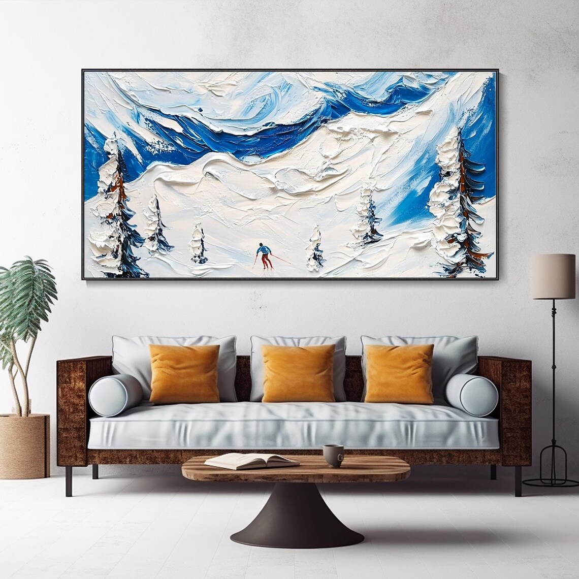3d Snowy Mountain Skiing Oil Painting Winter Sport Nature Landscapes Skier Outdoor Activity Leisure Travel Adventure Original Artwork Decor - Image 4