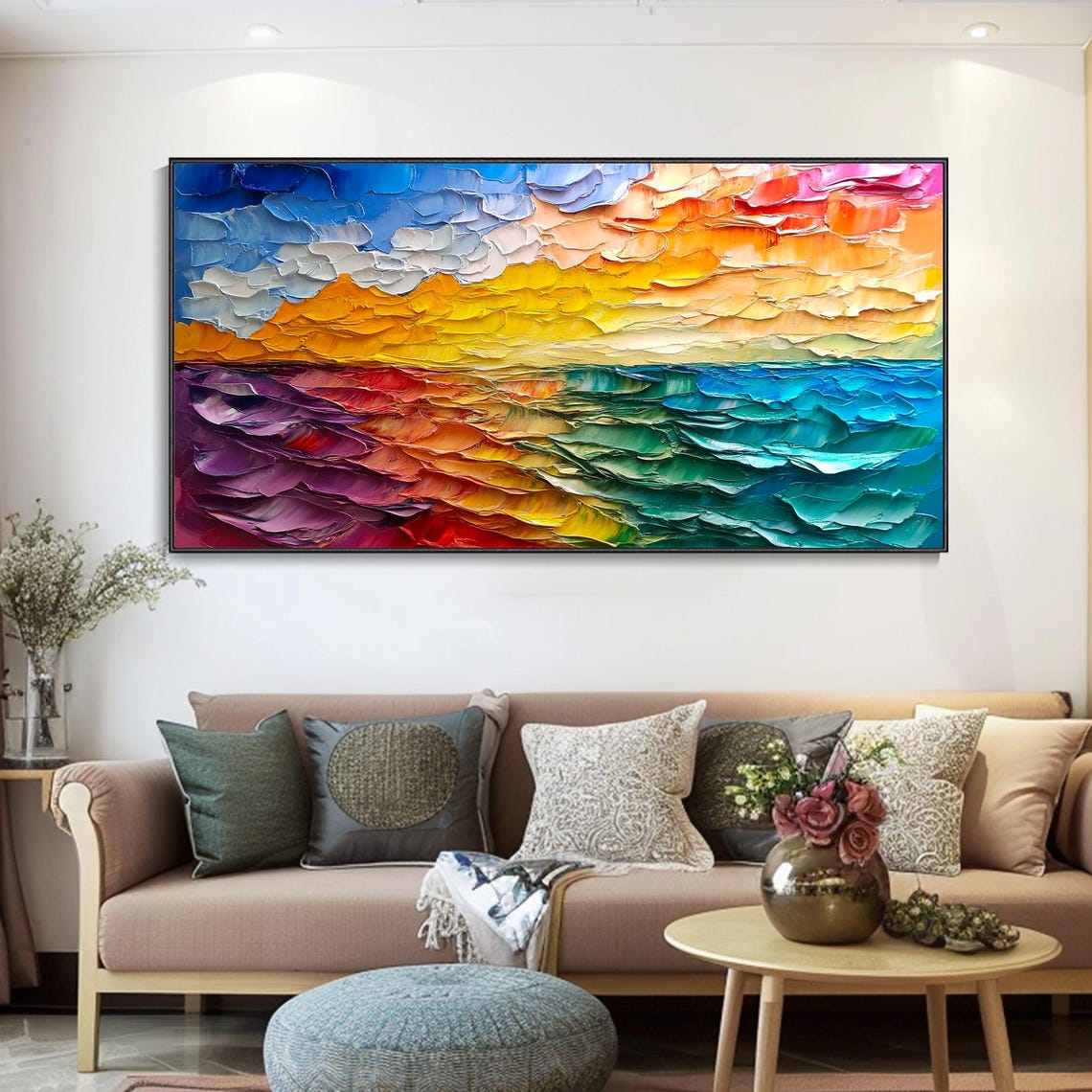 Rainbow Ocean Sunrise Colorful Waves Textured Seascape Poster - Image 3