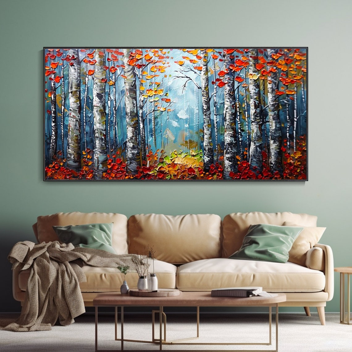 Autumn Birch Forest With Red Orange Leaves Fall Landscape Art Poster - Image 3