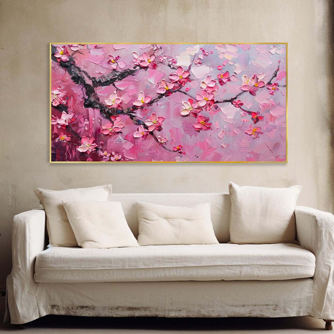 Cherry Blossom Landscape Oil Painting Art Print - Image 3