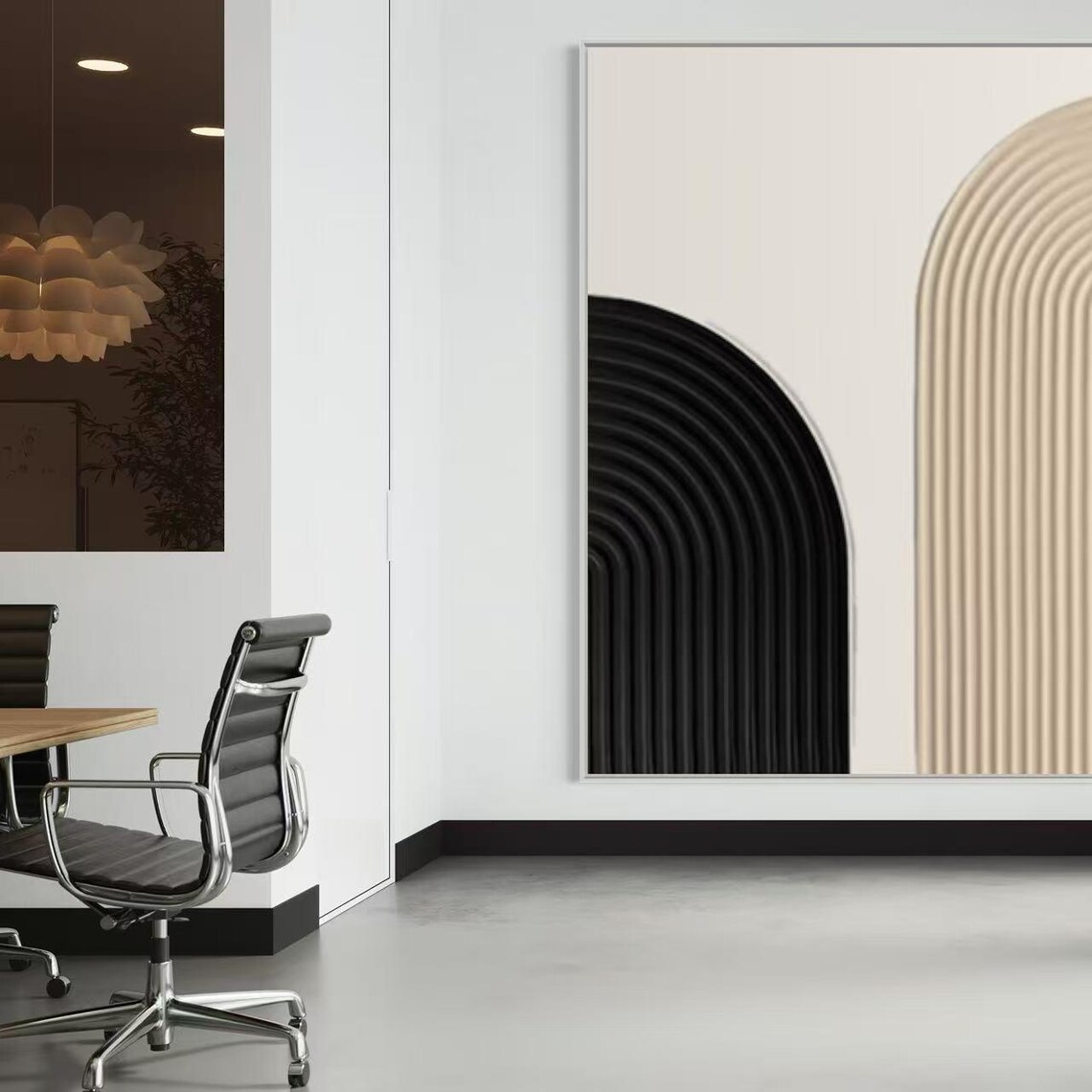 Black and Beige Double Arch Groove Lines Minimalist Office Poster