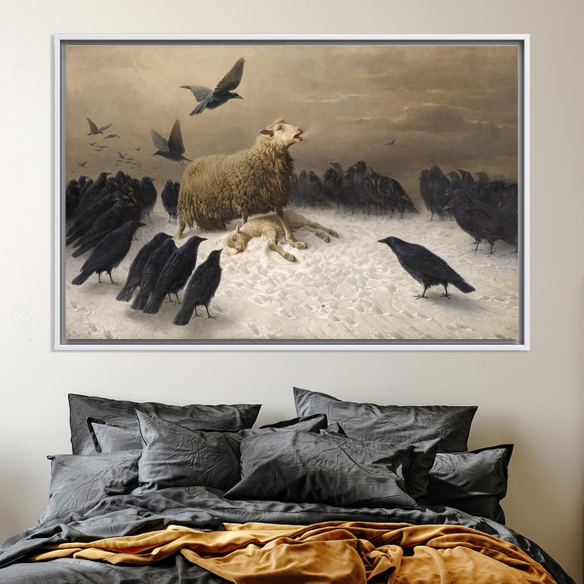 Schenck Anguish Ewe and Ravens Snowy Classic Painting Poster