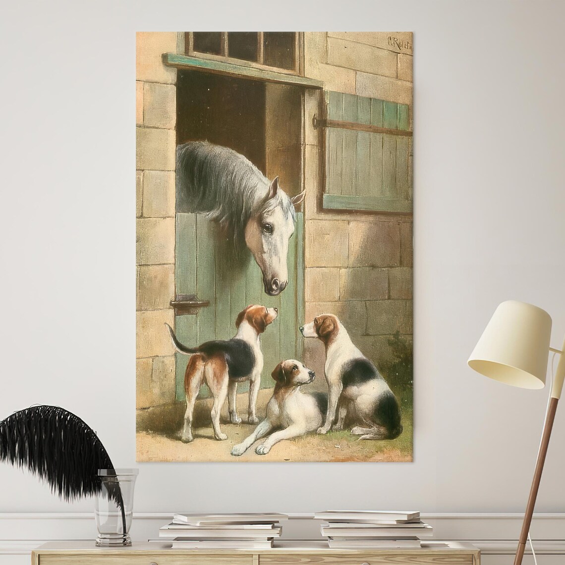 Horse And Dogs Farmhouse Animal Art Print