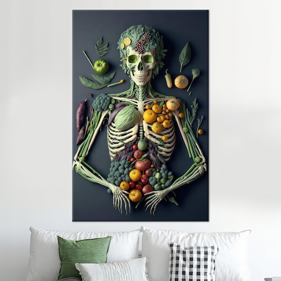 Surreal Skeleton Fruit Vegetable Canvas Art Modern Home Decor