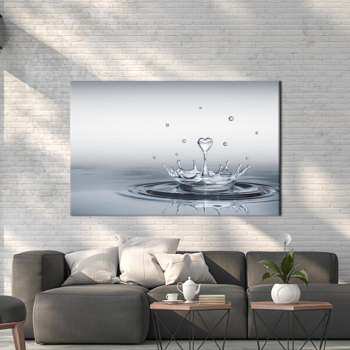 Heart Water Drop Splash Black White Modern Minimalist Wall Art