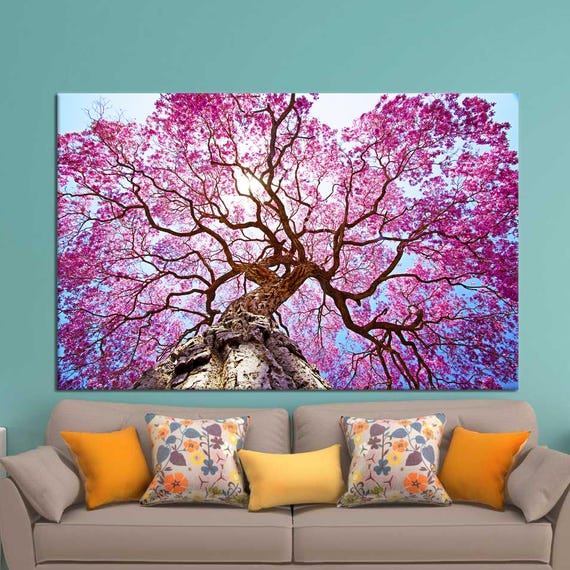Purple Blossom Tree Canvas Art Modern Nature Landscape Decor