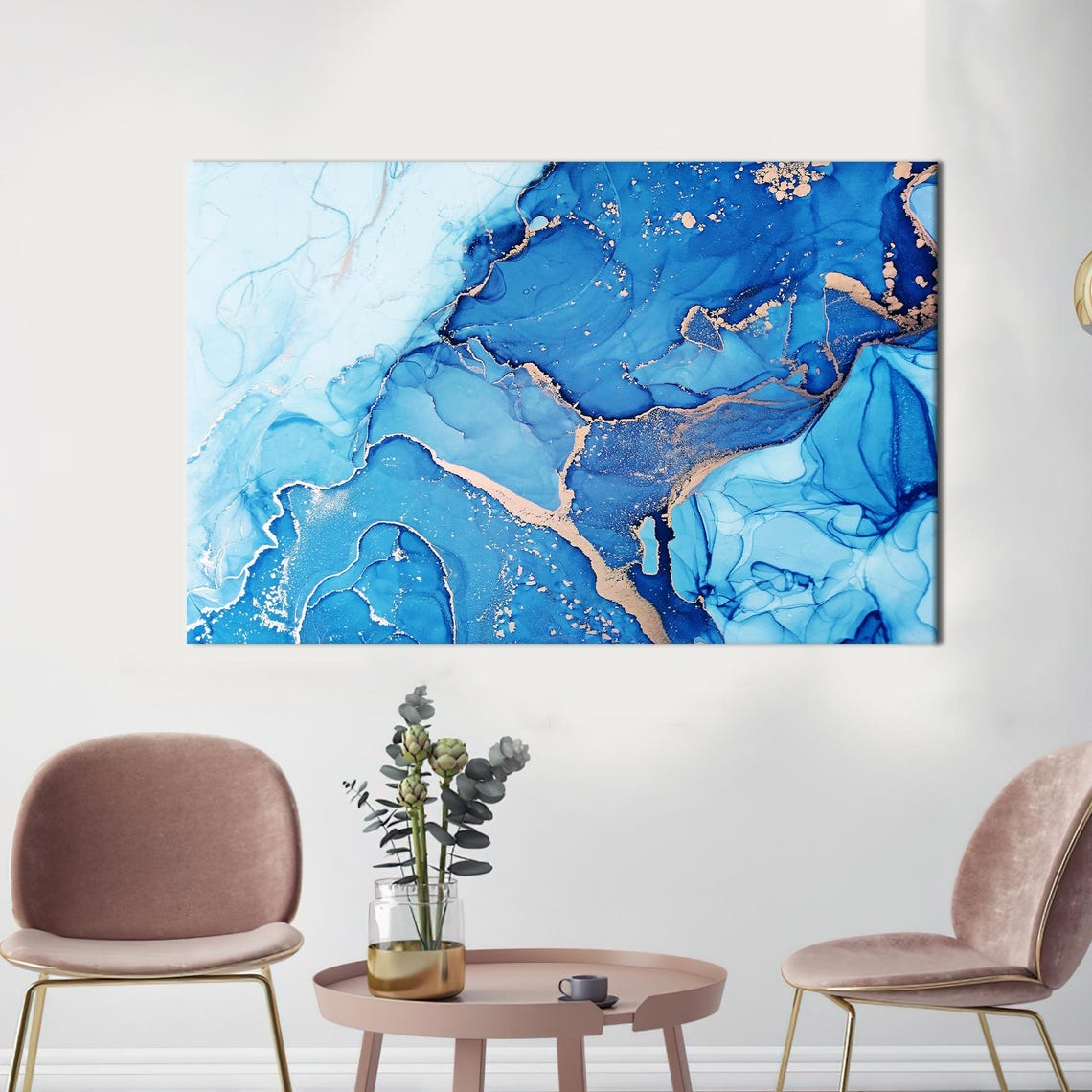 Blue Marble Canvas Print Contemporary Abstract Wall Art