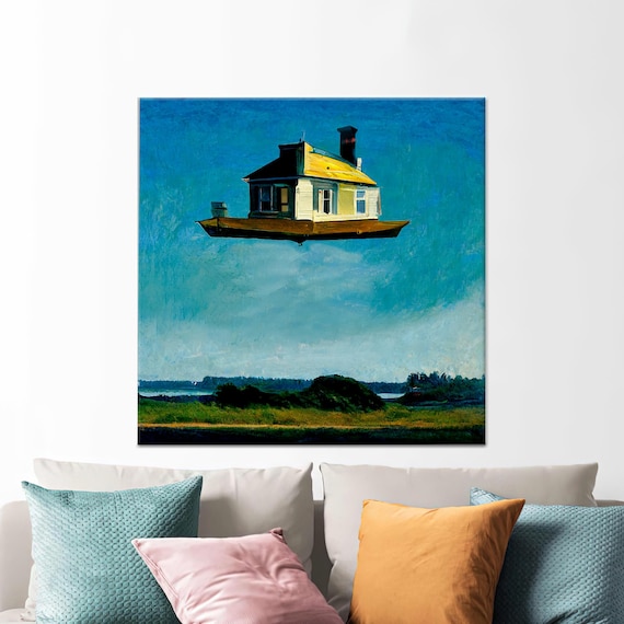 Floating House Canvas Art Surreal Blue Sky Decor