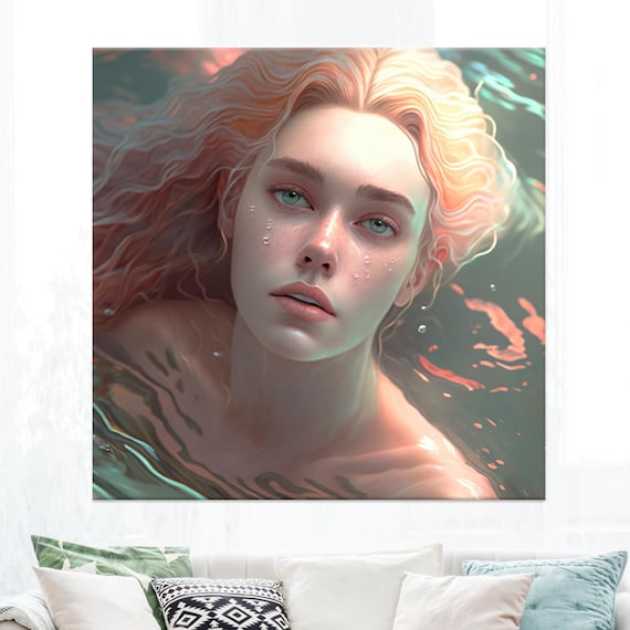Dreamy Water Portrait Blonde Woman Fantasy Digital Ethereal Art Poster