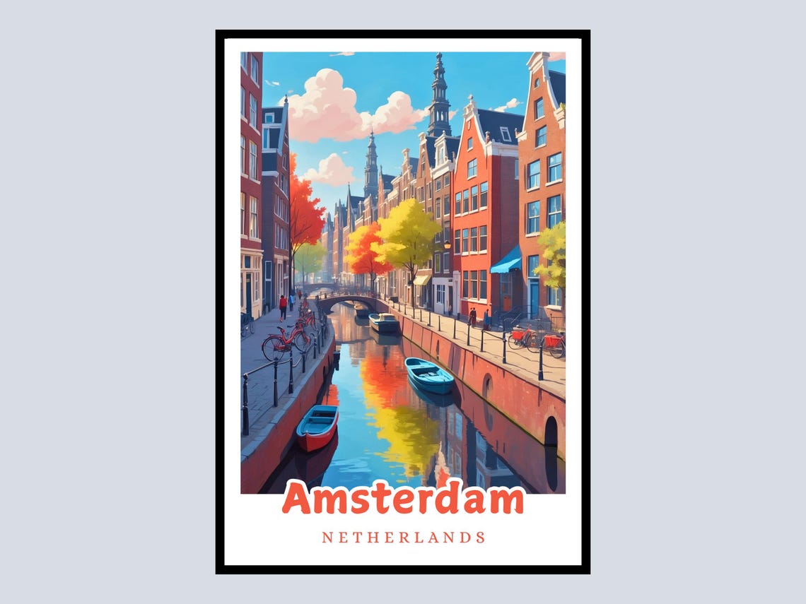 Amsterdam Framed Poster Netherlands Art Print Travel Gift Canal Cityscape Wall Dutch Architecture Decor Home Office