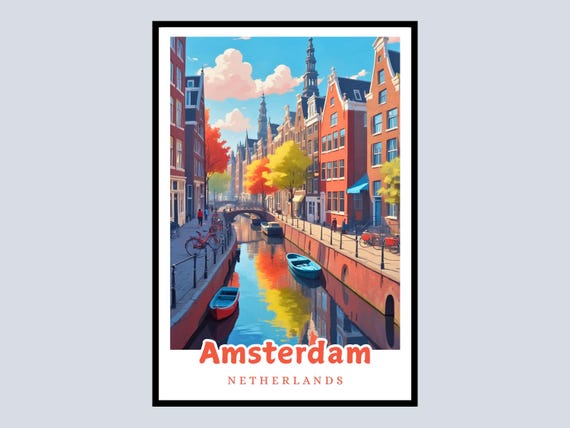 Amsterdam Framed Poster Netherlands Art Print Travel Gift Canal Cityscape Wall Dutch Architecture Decor Home Office