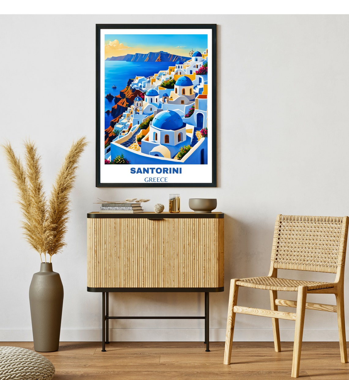 Santorini Greece Blue Domed Churches Caldera Sea View Travel Poster - Image 2
