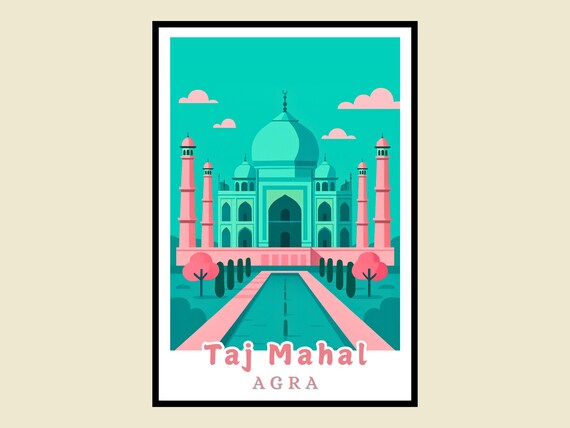 Taj Mahal Framed Poster Agra Travel Print India Wall Art Minimalist Decor Landmark Popular Vintage Prints