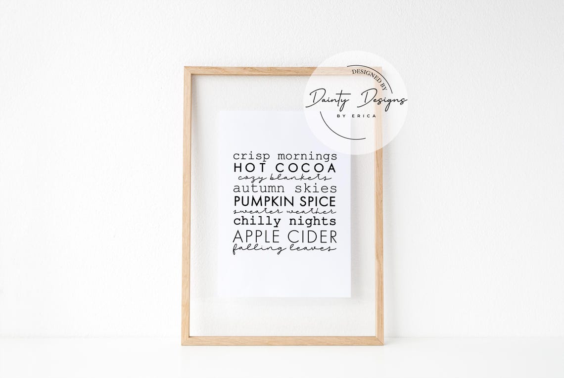 Fall Words List Hot Cocoa Apple Cider Autumn Typography Poster - Image 4