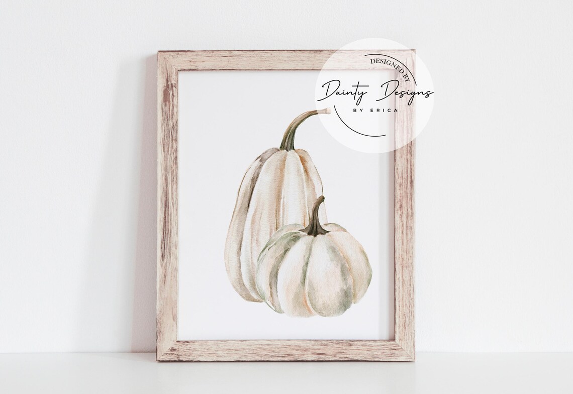 Soft White Pumpkins Watercolor Fall Autumn Home Decor Art Print - Image 2