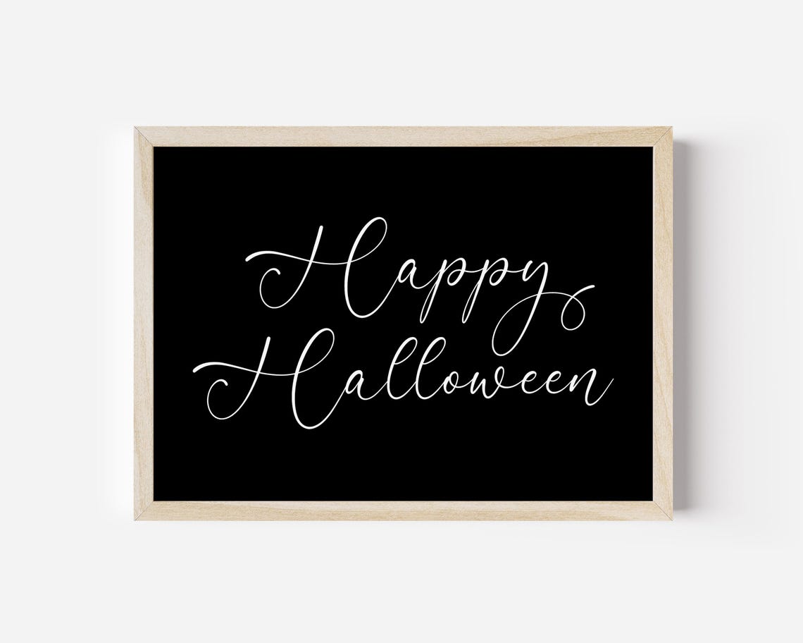 Happy Halloween Script Sign Poster Black and White Fall Decor - Image 2