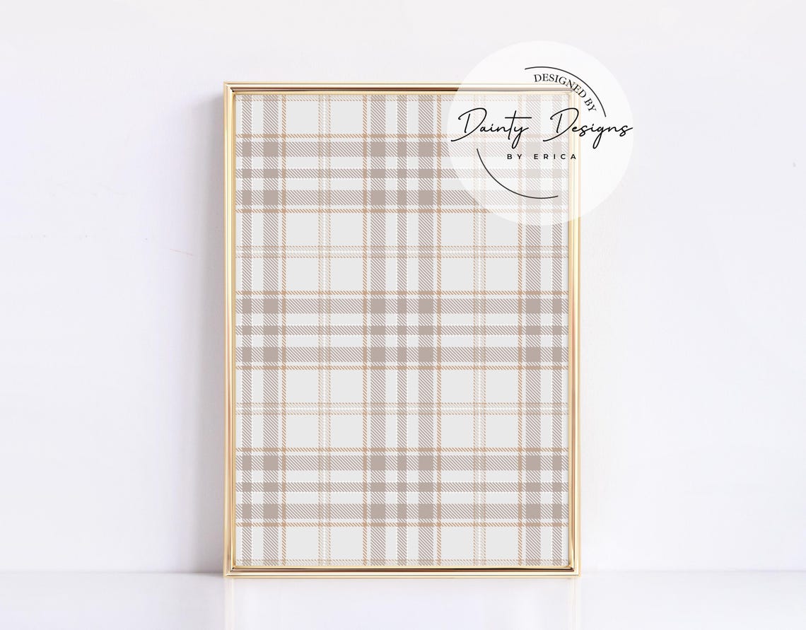 Neutral Beige Plaid Pattern Poster Rustic Fall Check Wall Decor