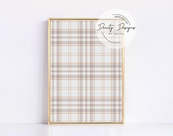 Neutral Beige Plaid Pattern Poster Rustic Fall Check Wall Decor