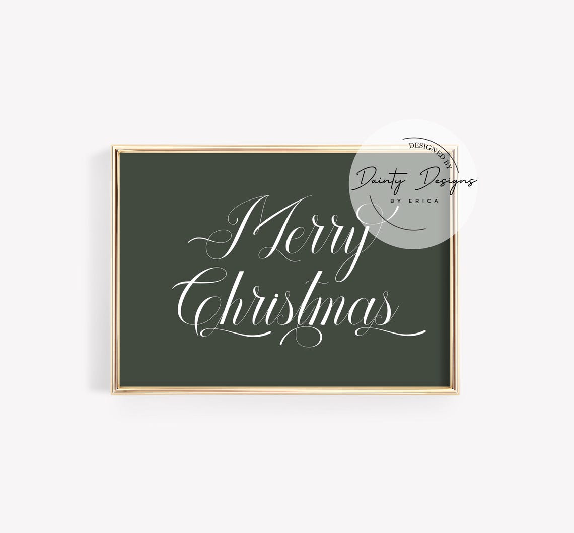 Merry Christmas Calligraphy Script Dark Green Beautiful Poster - Image 3