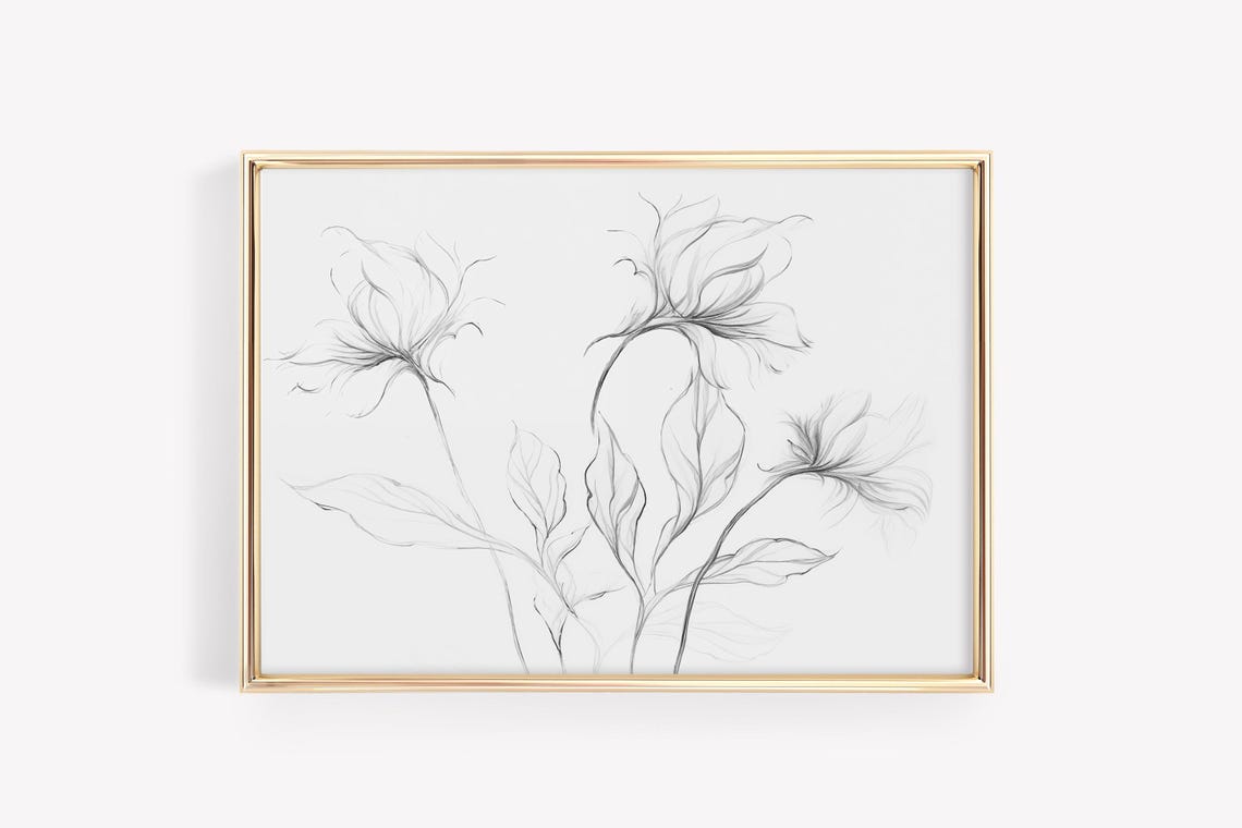 Neutral Botanical Line Art Gray Floral Sketch Minimalist Poster - Image 4
