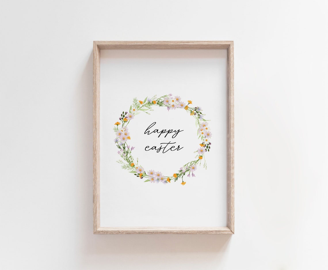 Happy Easter Script Floral Wreath Watercolor Spring Holiday Poster - Image 3