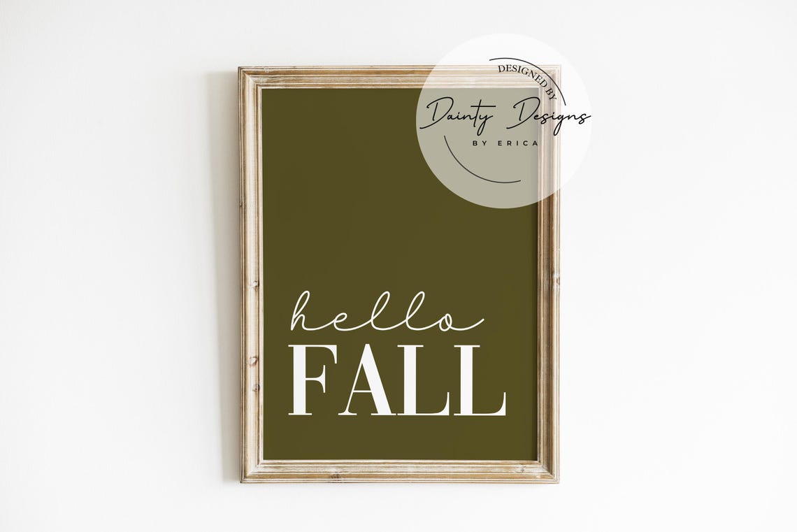 Hello Fall Sign Poster Sage Green Minimalist Autumn Wall Decor