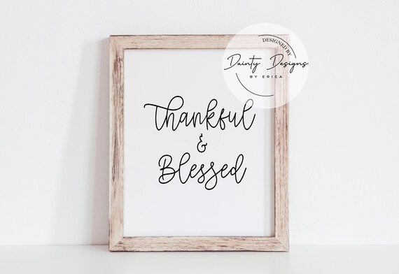Thankful And Blessed Script Quote Thanksgiving Fall Decor Poster