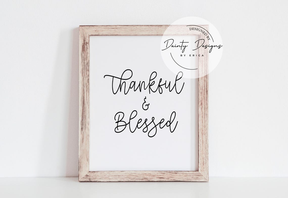 Thankful And Blessed Script Quote Thanksgiving Fall Decor Poster