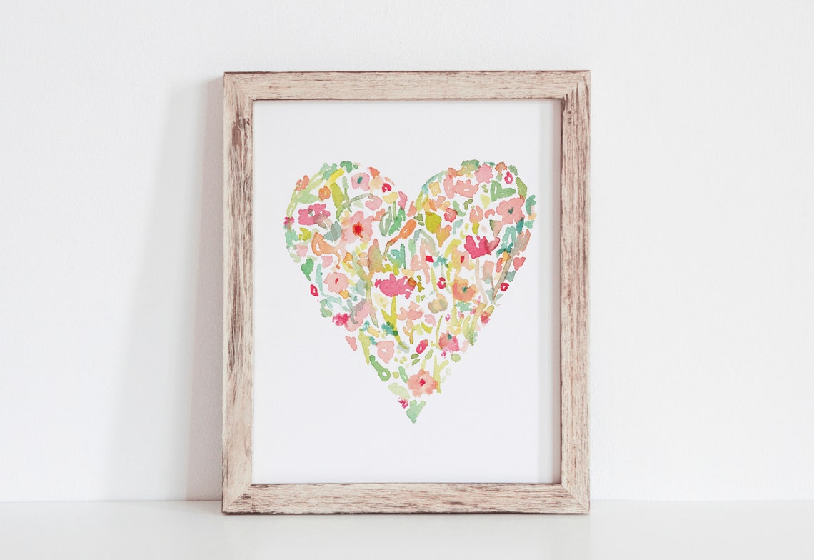 Valentines Day Wall Art Heart Print Floral Watercolor Heart Print Floral Heart Print Farmhouse Heart Print Pink Heart Print - Image 3