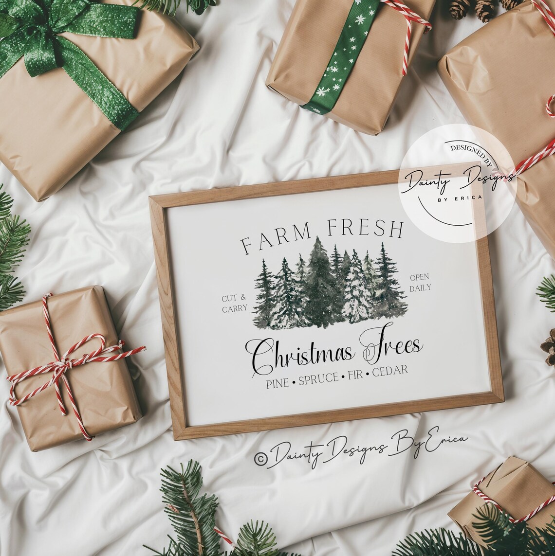 Farm Fresh Christmas Trees Watercolor Sign Poster Farmhouse Decor - Image 4