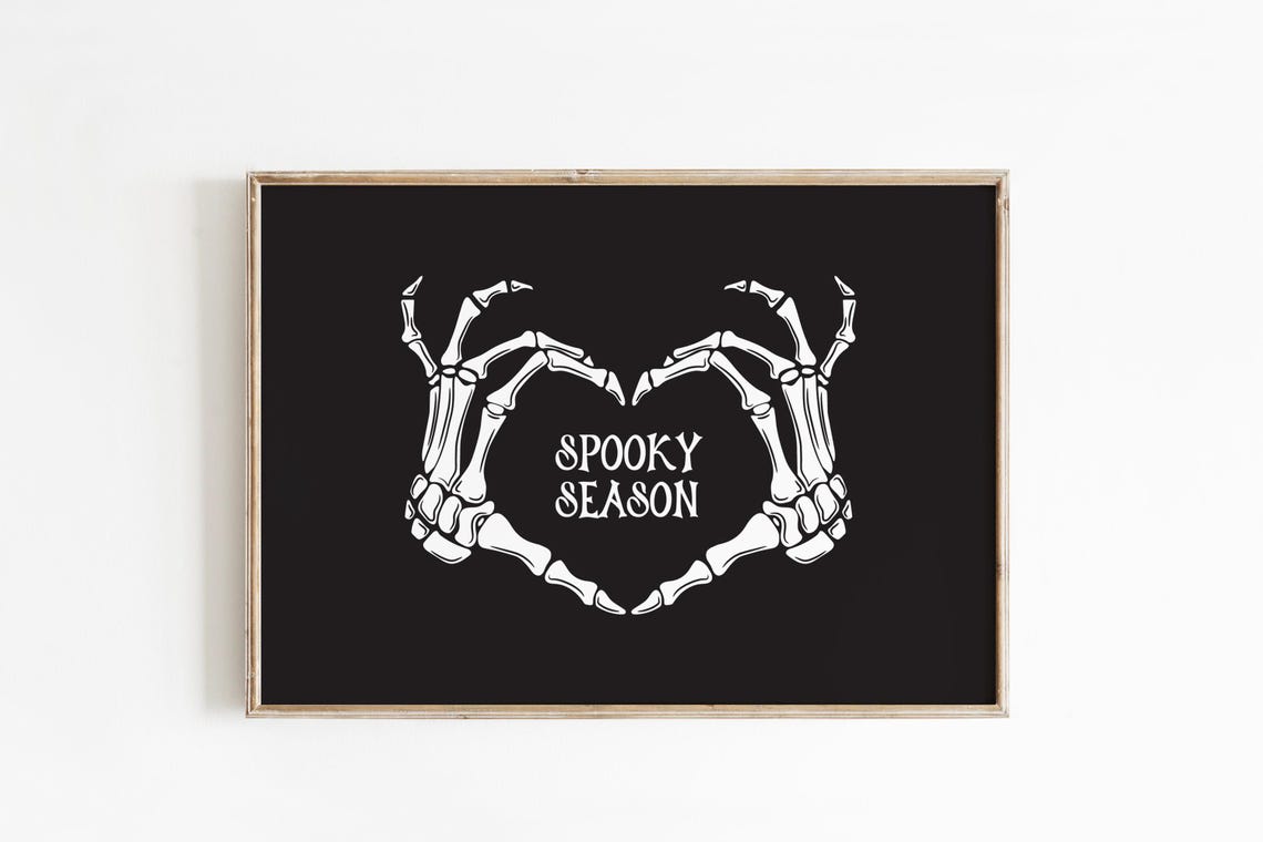 Skeleton Heart Hands Spooky Season Halloween Gothic Art Poster