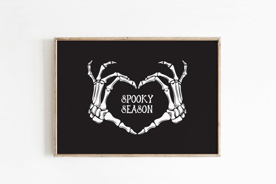 Skeleton Heart Hands Spooky Season Halloween Gothic Art Poster