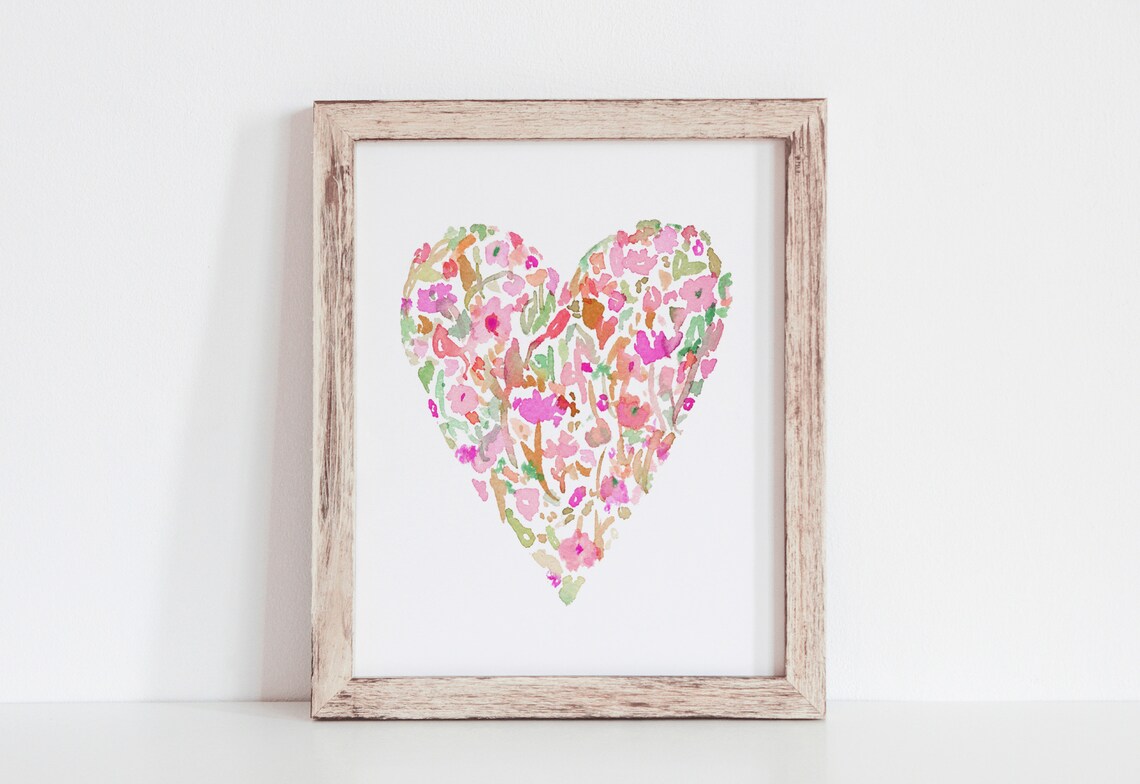 Pink Floral Watercolor Heart Romantic Valentines Day Art Poster - Image 3