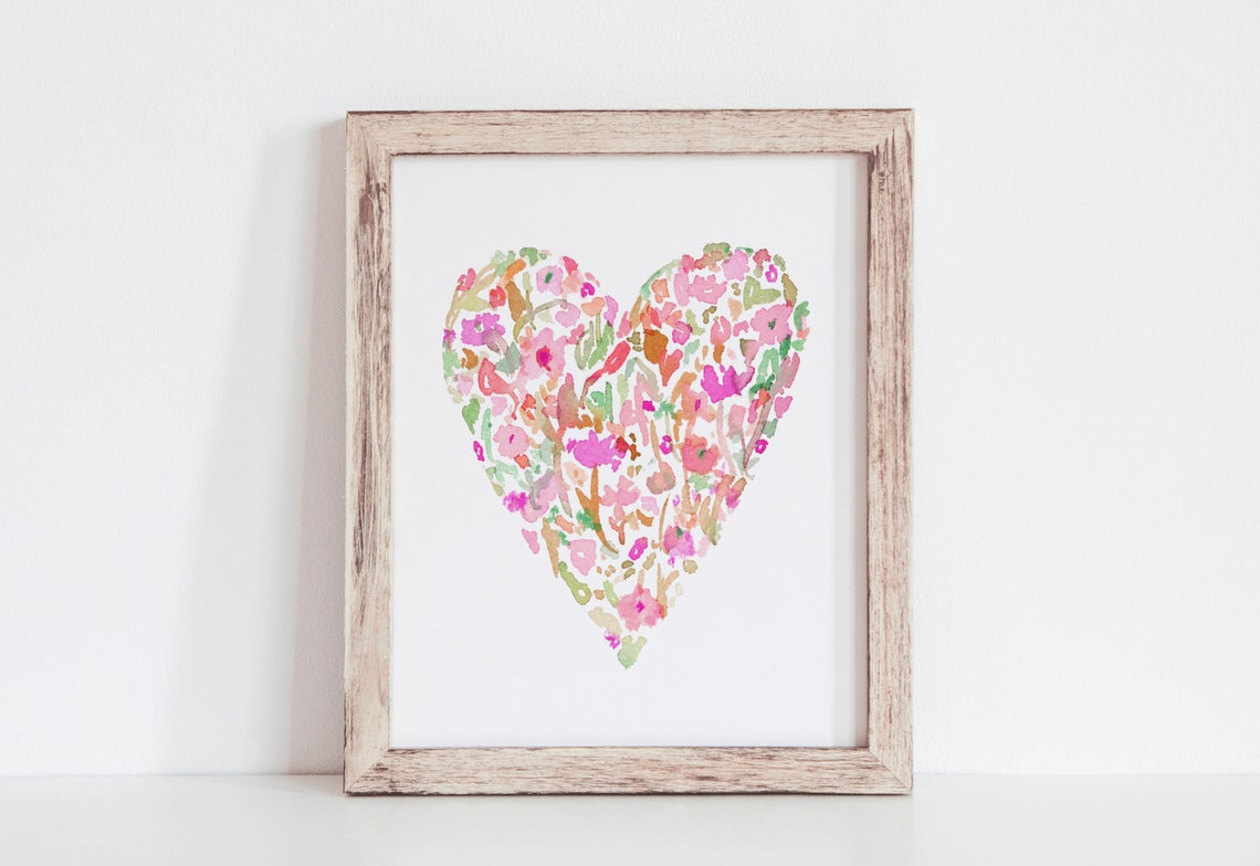 Valentines Day Wall Art Heart Print Floral Watercolor Heart Print Floral Heart Print Farmhouse Heart Print Pink Heart Print - Image 3