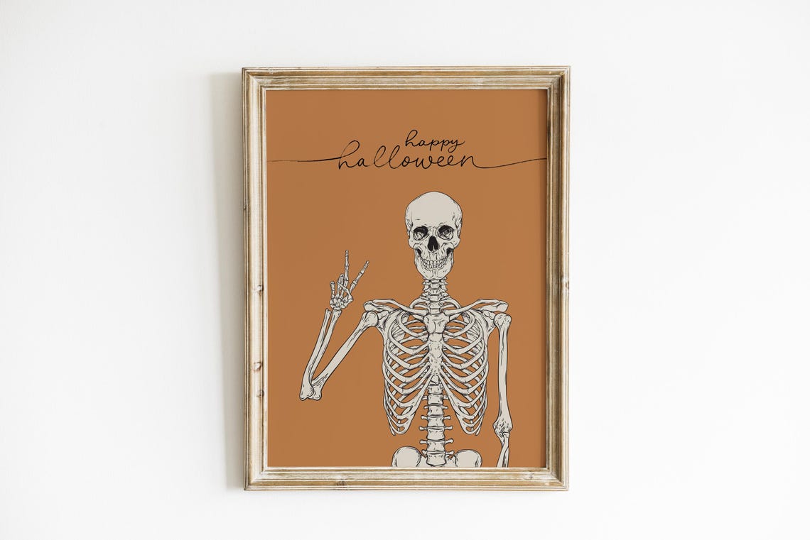 Happy Halloween Skeleton Peace Sign Funny Rustic Fall Decor Poster