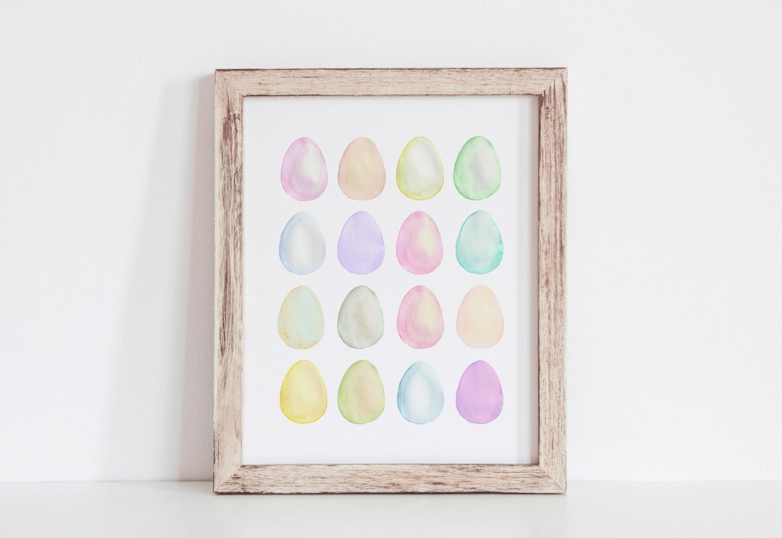 Pastel Easter Eggs Watercolor Poster Spring Egg Grid Nursery Decor