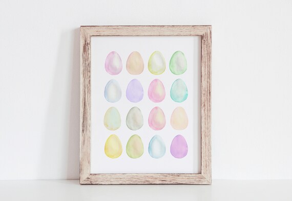 Pastel Easter Eggs Watercolor Poster Spring Egg Grid Nursery Decor