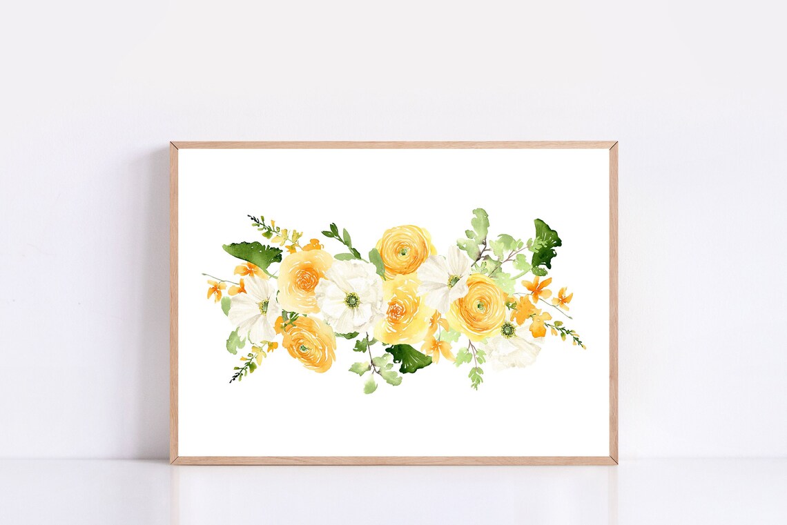 Yellow White Watercolor Flowers Spring Floral Bouquet Poster - Image 4