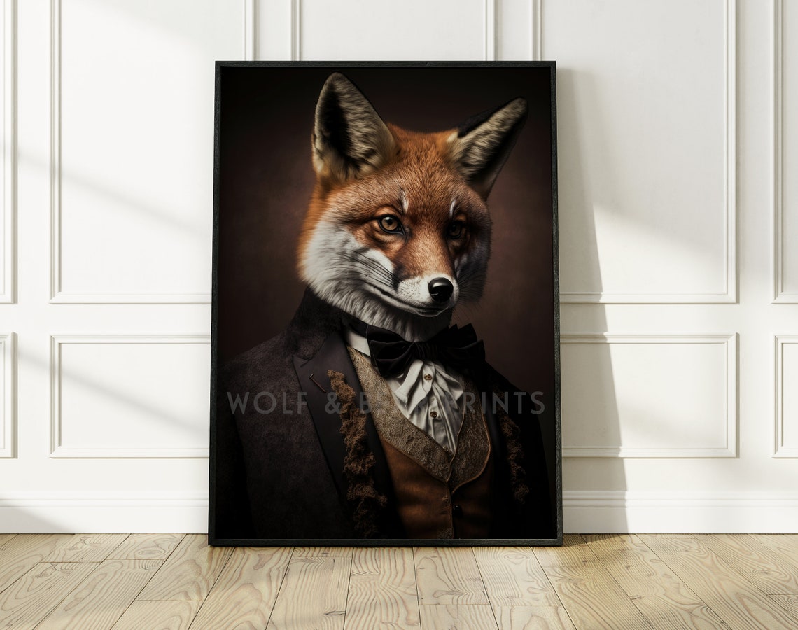 Mr Fox Vintage Portrait Tuxedo Bow Tie Gentleman Animal Poster
