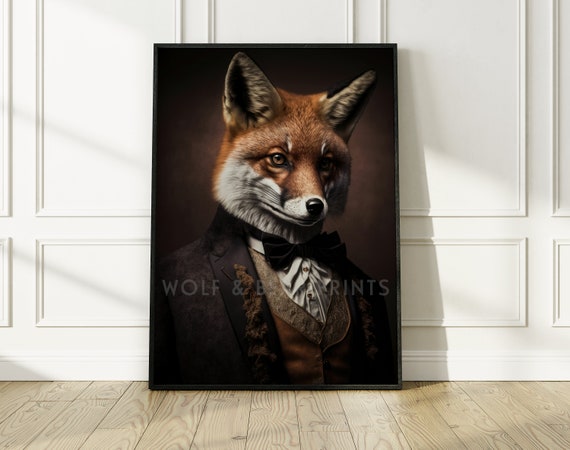 Mr Fox Vintage Portrait Altered Animal Wall Art Quirky Decor