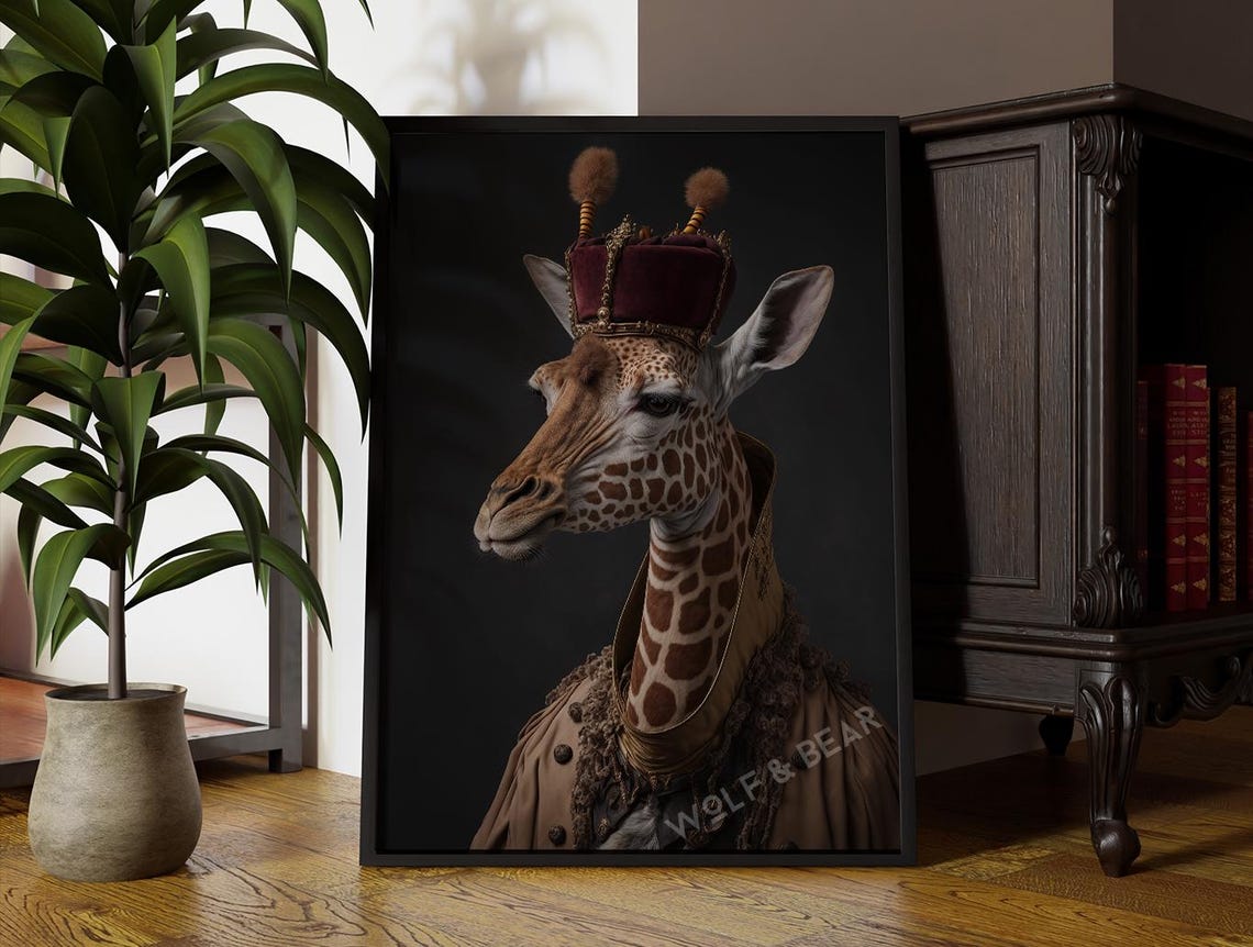 Giraffe Renascence Wall Art Altered Vintage Style Portrait