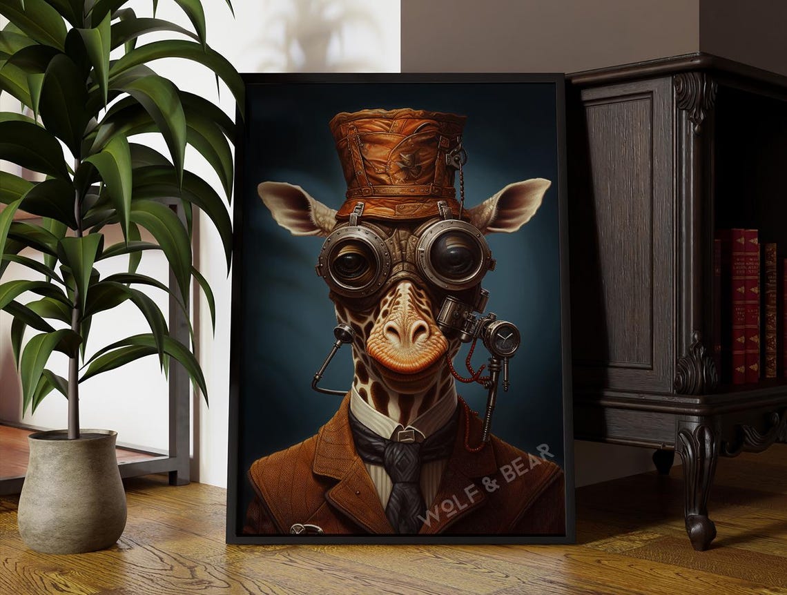 Steampunk Giraffe Altered Portrait Art Print