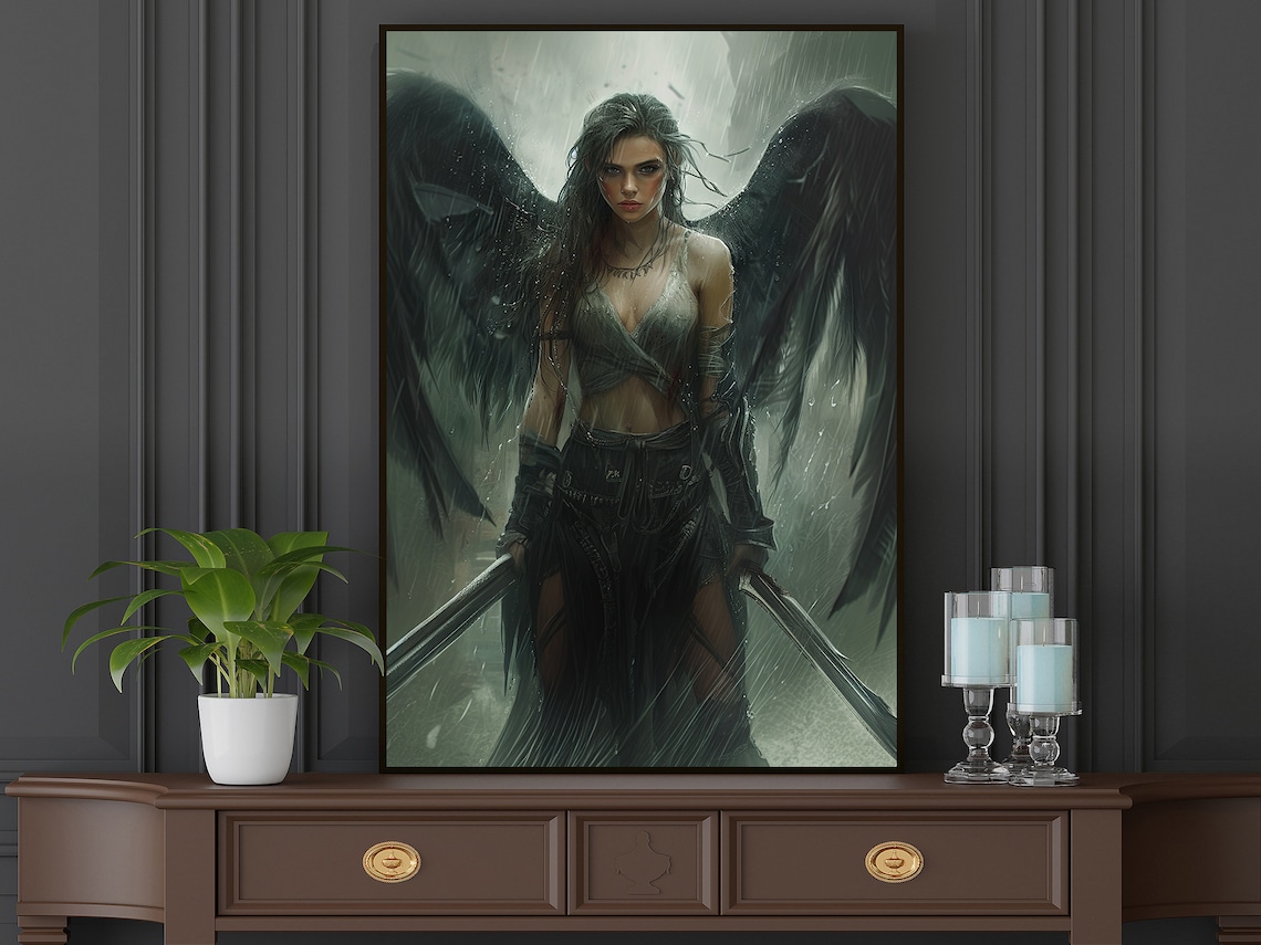 Winged Warrior Woman, Dark Academia Art Print - Image 5
