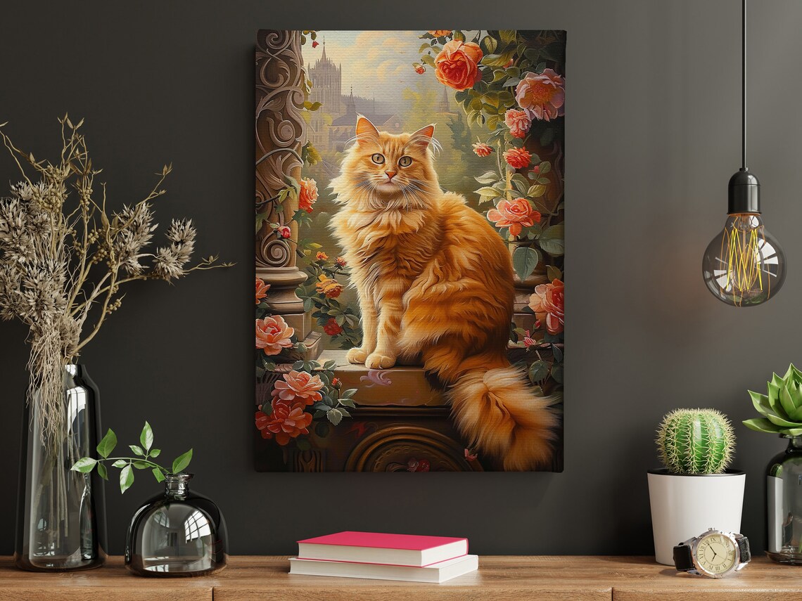 Ginger Maine Coon Cat On Rose Balcony Palace View Pet Art Poster - Image 3