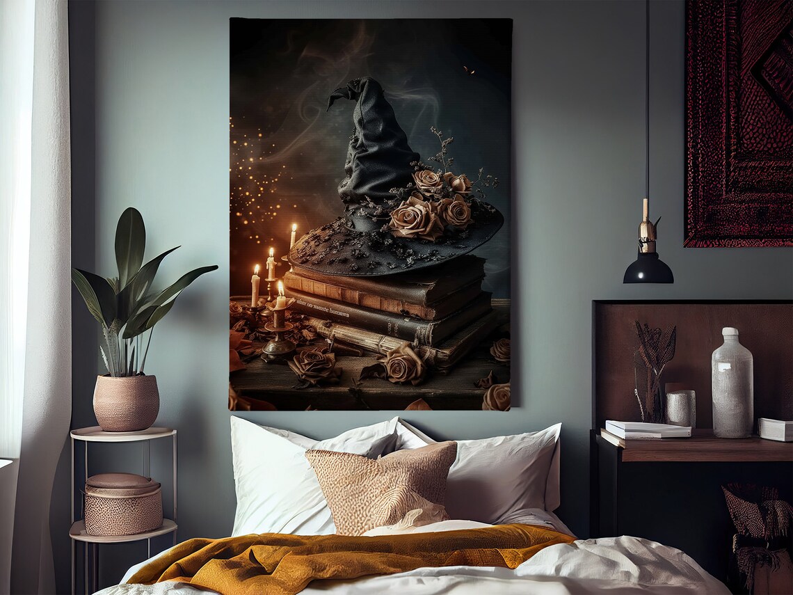 Surreal Witch Hat and Magical Books Art Print, Halloween - Image 4