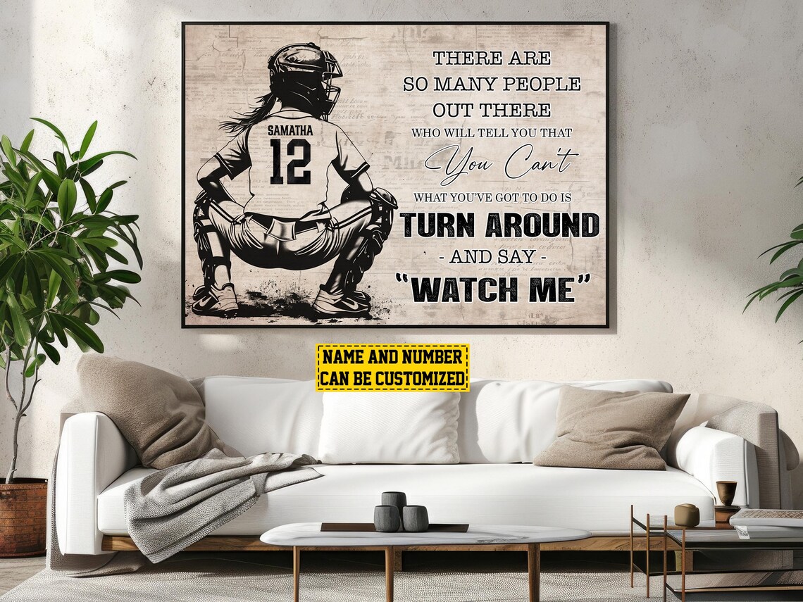 Personalized Softball Player Girl Art Print for Daughter - Image 3