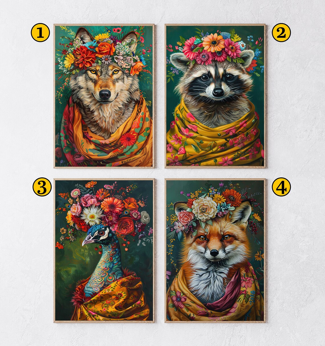 Raccoon Flower Crown Floral Shawl Maximalist Animal Portrait Poster - Image 5
