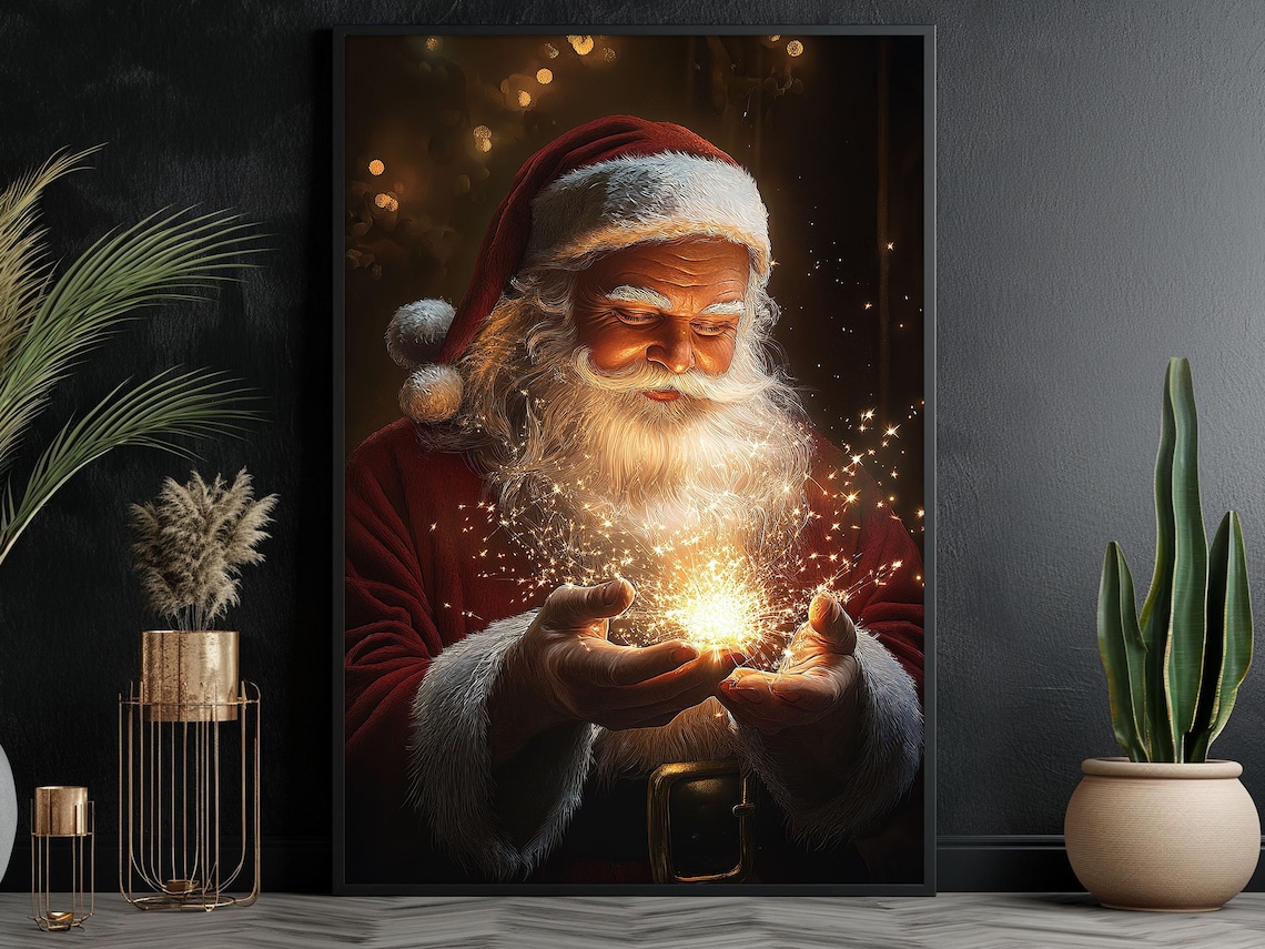Vintage Santa Claus Wish Christian Cottage Poster Print