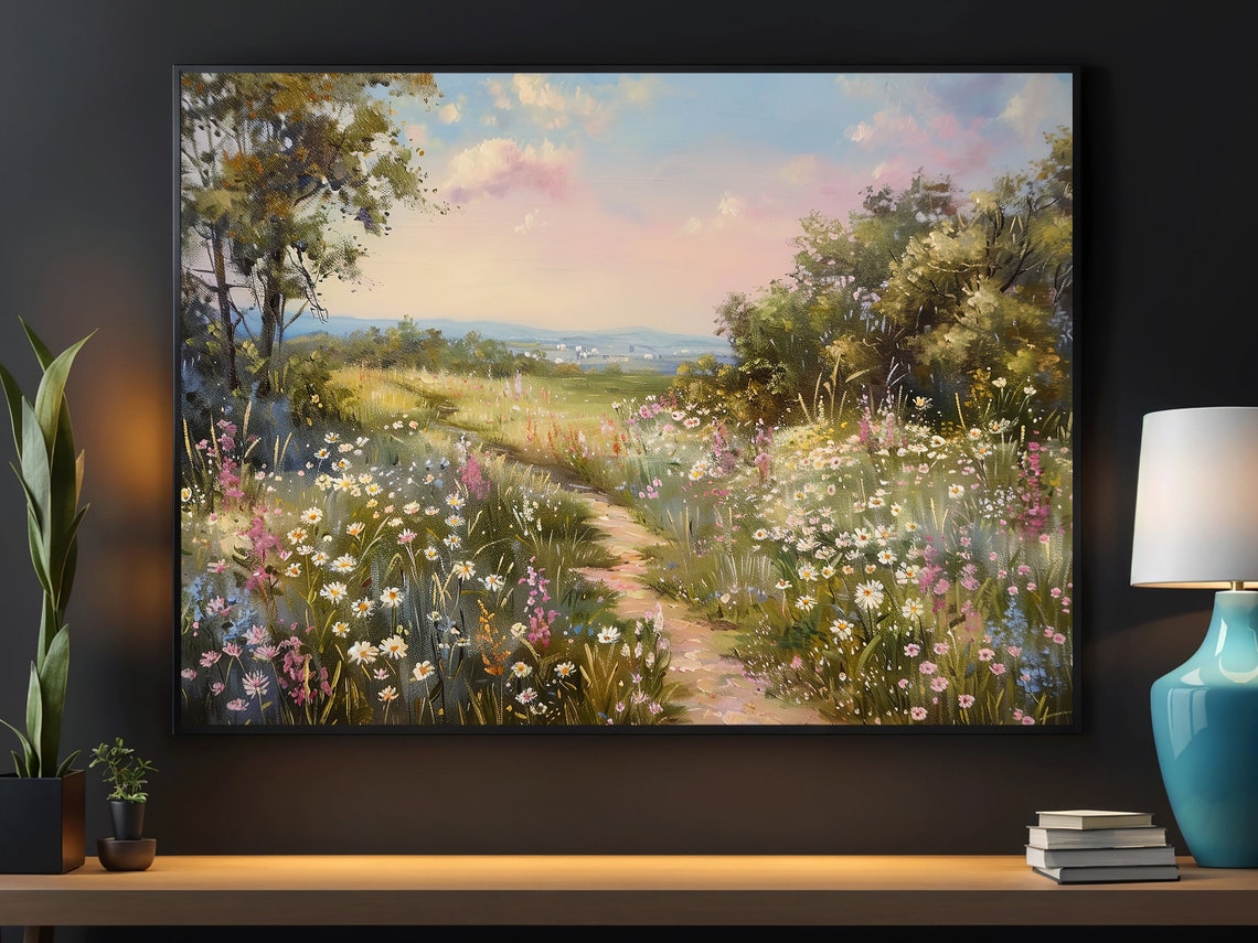 Wildflower Meadow Path At Sunset Daisies Countryside Landscape Poster