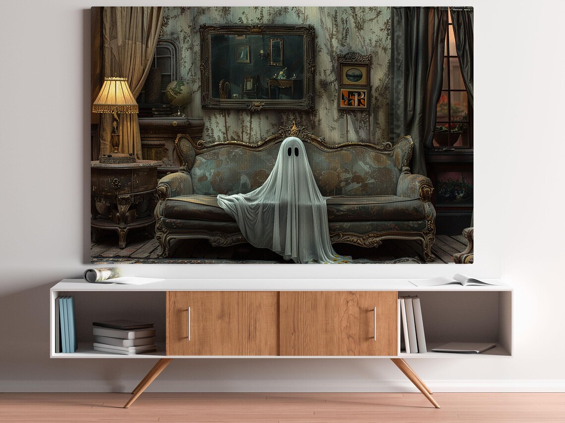 Dark Ghost on the Sofa, Vintage Halloween Poster Print - Image 4